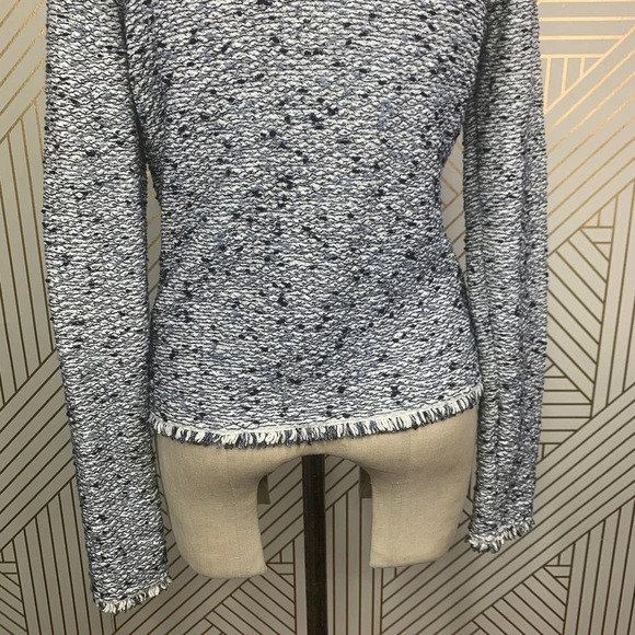 Escada Harbor Blue Tweed Fringe Knit Sweater Blazer Jacket Size US Small - Picture 7 of 11